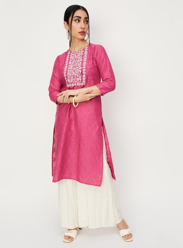 Women Embroidered Straight Kurta