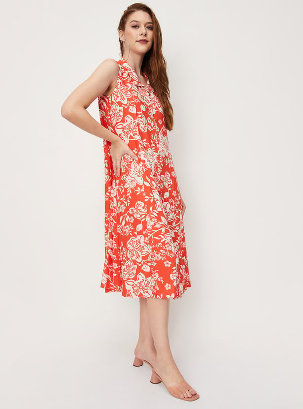 Women Printed Sleeveless Shirt Dress