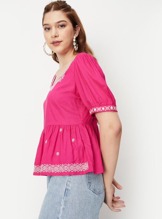 Women Embroidered Peplum Top