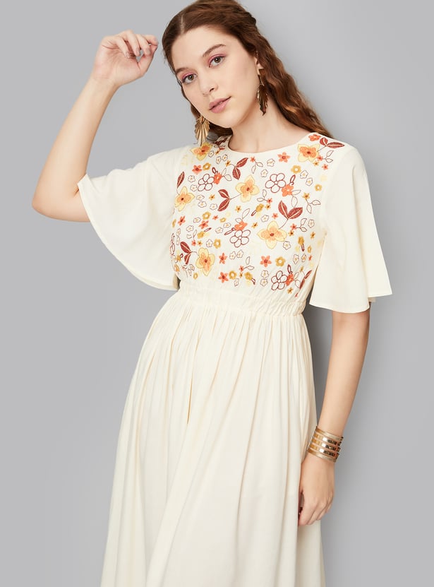 Women Embroidered Flutter Sleeve Dress