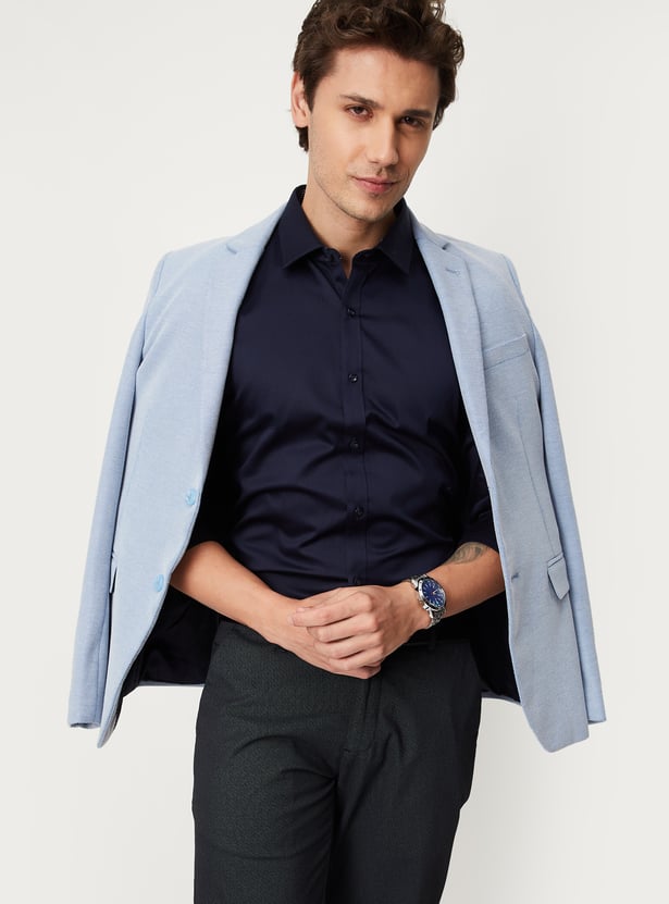 Men Solid Sateen Stretch Slim Fit Shirt
