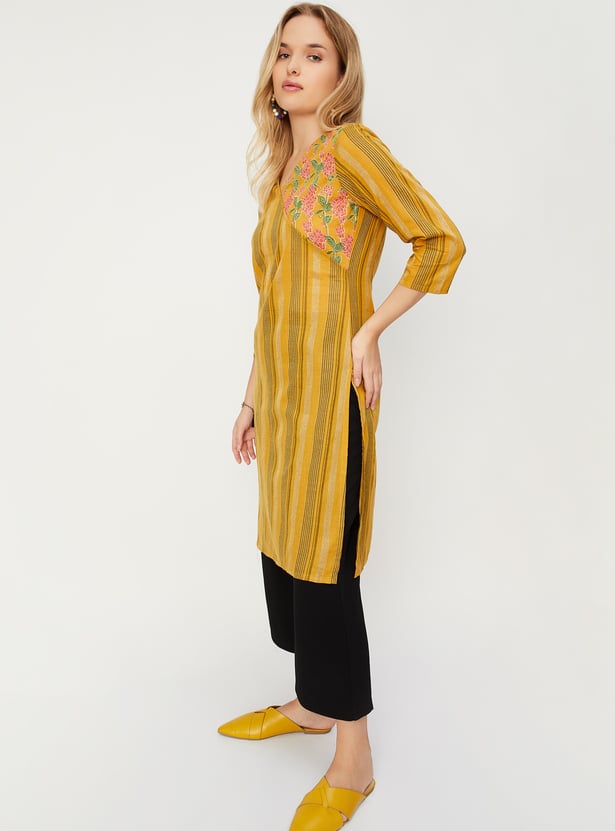 Women Striped Cotton Straight Kurta