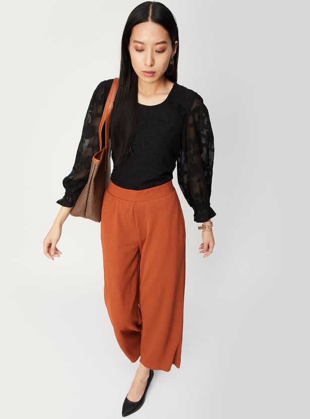 Women Jacquard Bishop Sleeves Top